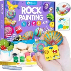 Jarmelo Rock Painting With Metallic Paints & Glitter Glues Craft Kit
