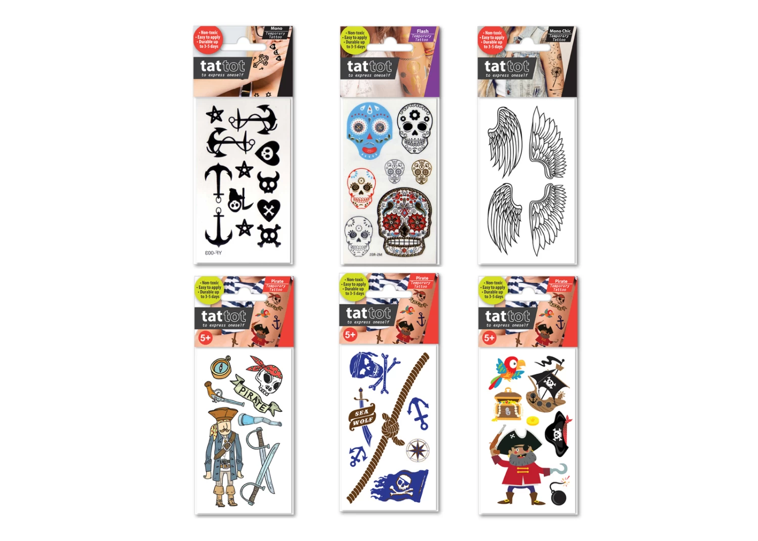 Tattot Temporary Tattoo Set Of 6 Pirate 1 Tattot Temporary Tattoo Set Of 6 Pirate